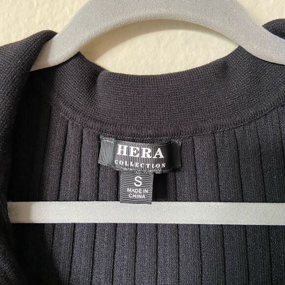 Hera Collection Ribbed Midi Black Sweater Dress Bodycon Short Sleeve Size S - Picture 5 of 7